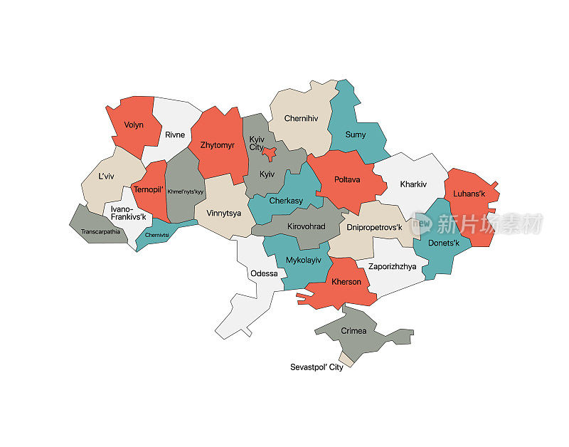 乌克兰地图上的地区及其名称