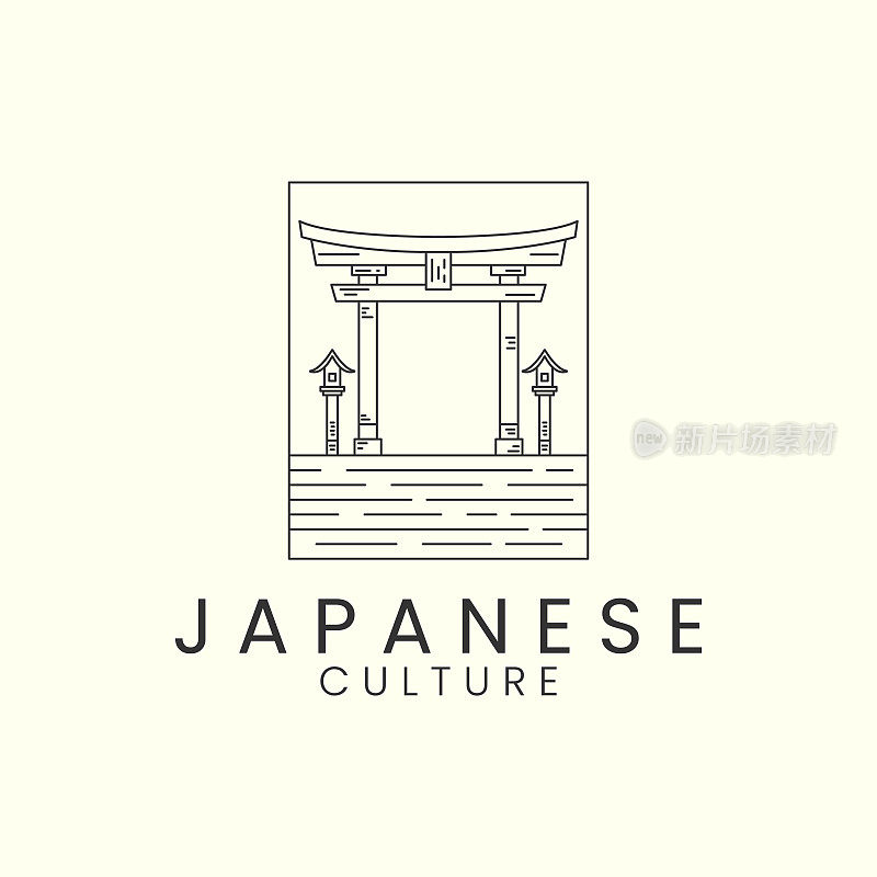 鸟居门日本徽标极简线条艺术徽标图标插图模板矢量设计
