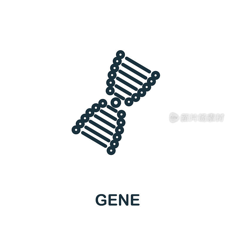 基因图标。简单的线条元素来自生物科技图标集合。大纲基因图标的模板，软件和信息图