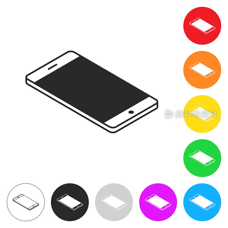 等距智能手机-平面位置。彩色按钮上的图标
