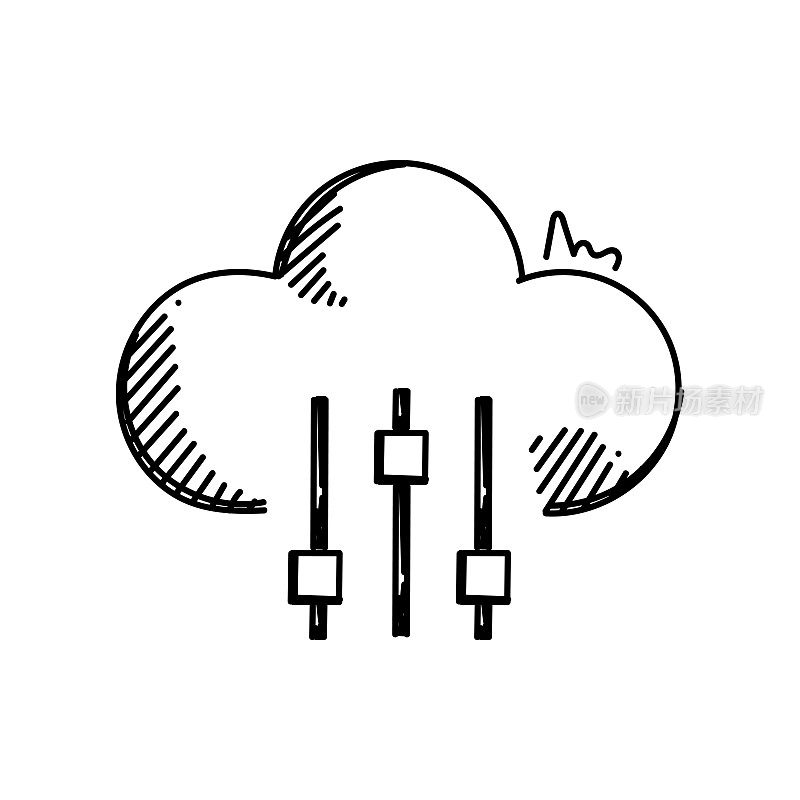 云配置线图标，草图设计，像素完美，可编辑笔画。云技术。