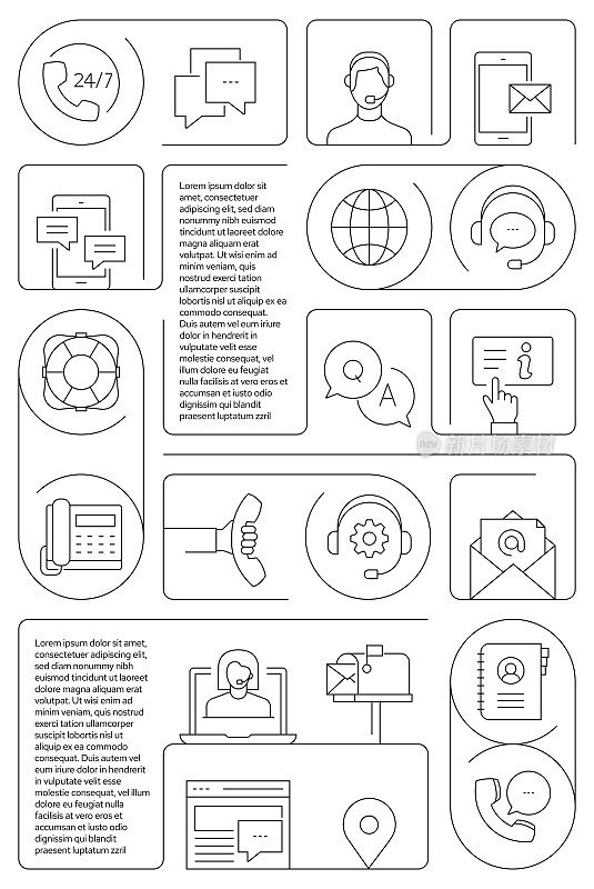 联系和支持相关矢量横幅设计概念，现代线风格与图标