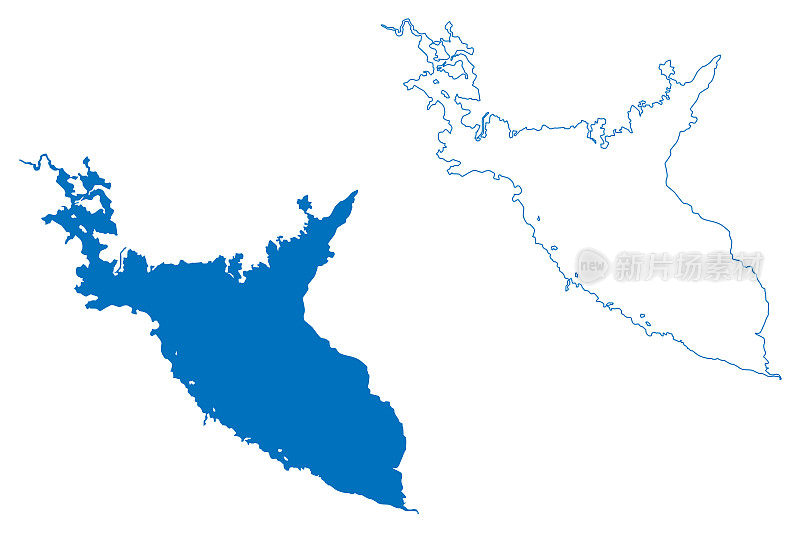 斯卡达尔湖(阿尔巴尼亚共和国，黑山)地图矢量插图，涂鸦素描斯卡达里湖，Shkodër或斯库德拉地图