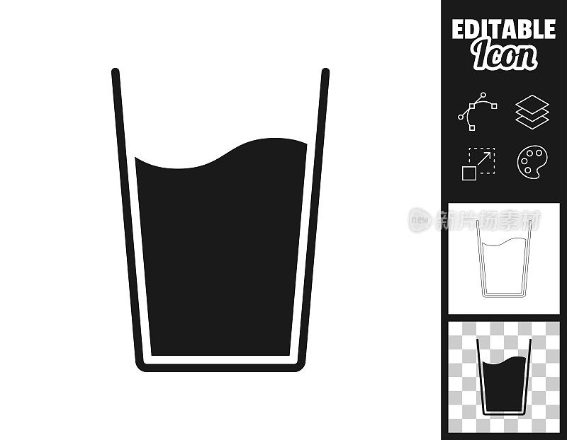 一杯水。图标设计。轻松地编辑
