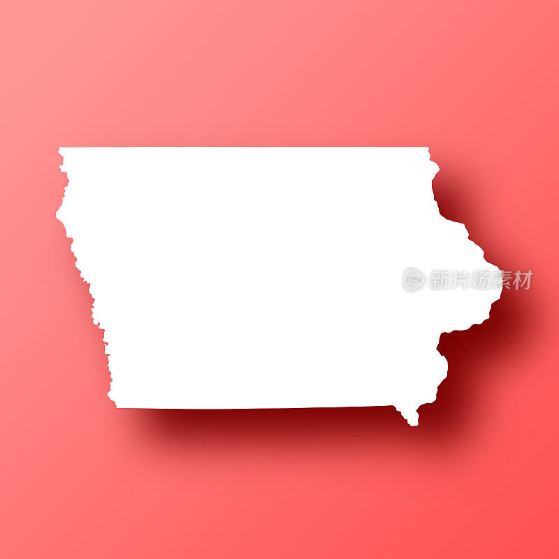 爱荷华州地图红色背景与阴影