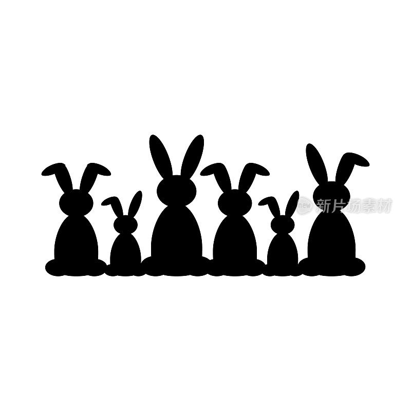 复活节快乐横幅，海报，贺卡。黑色小兔子的流行复活节设计。现代简约风格