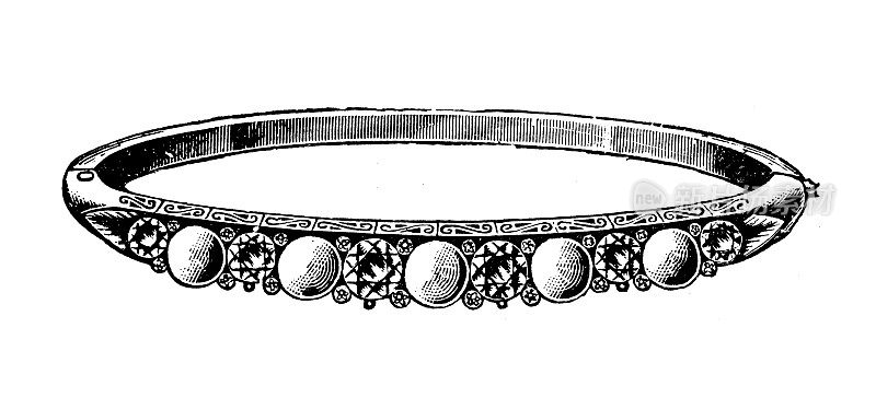 来自英国杂志的古董图片:钻石和珍珠手镯
