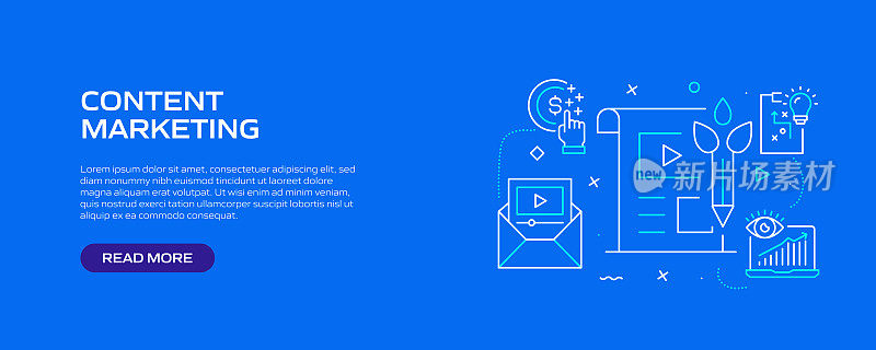 内容营销相关的线风格横幅设计网页，标题，宣传册，年度报告和书籍封面