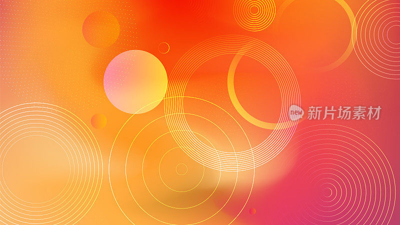 现代橙色,粉红色和红色梯度几何形状圆形设计在抽象模糊网格背景