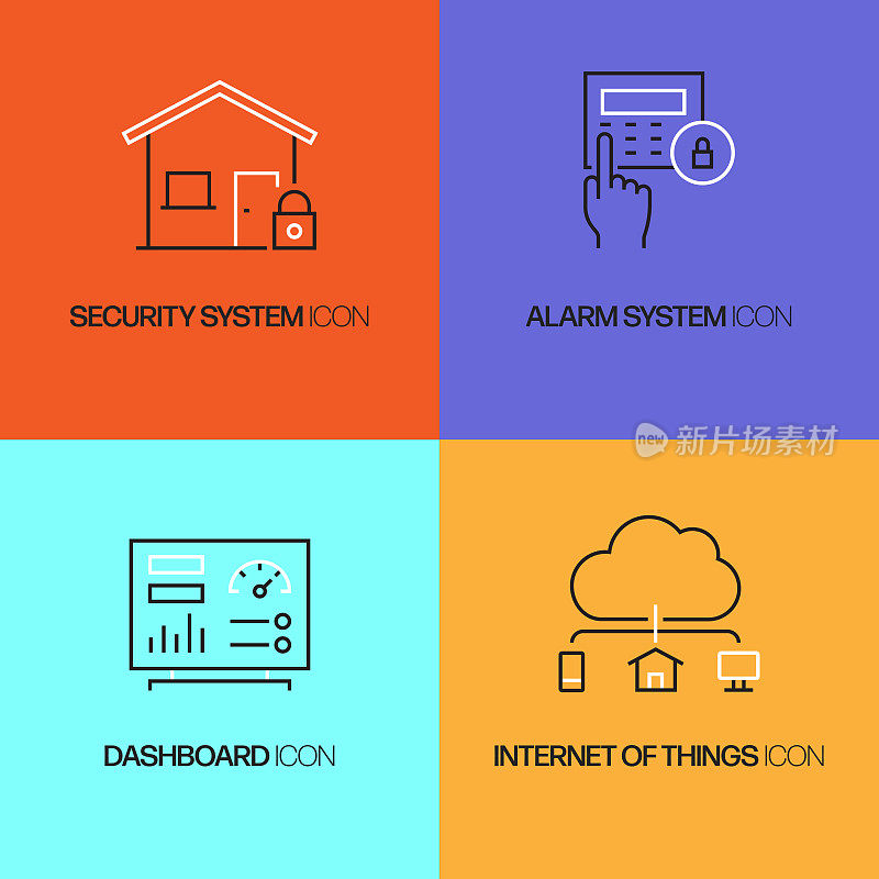 智能家居相关的矢量线图标。轮廓符号集合