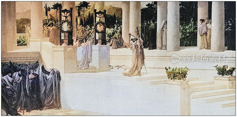 古代绘画照片:墨涅劳斯家的忒勒马科斯