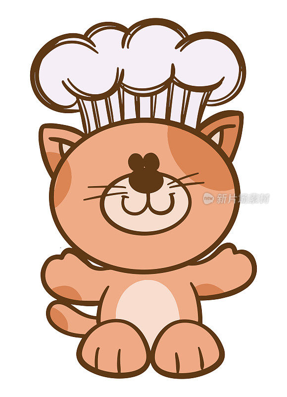 可爱的小猫咪厨师卡通人物孤立在白色