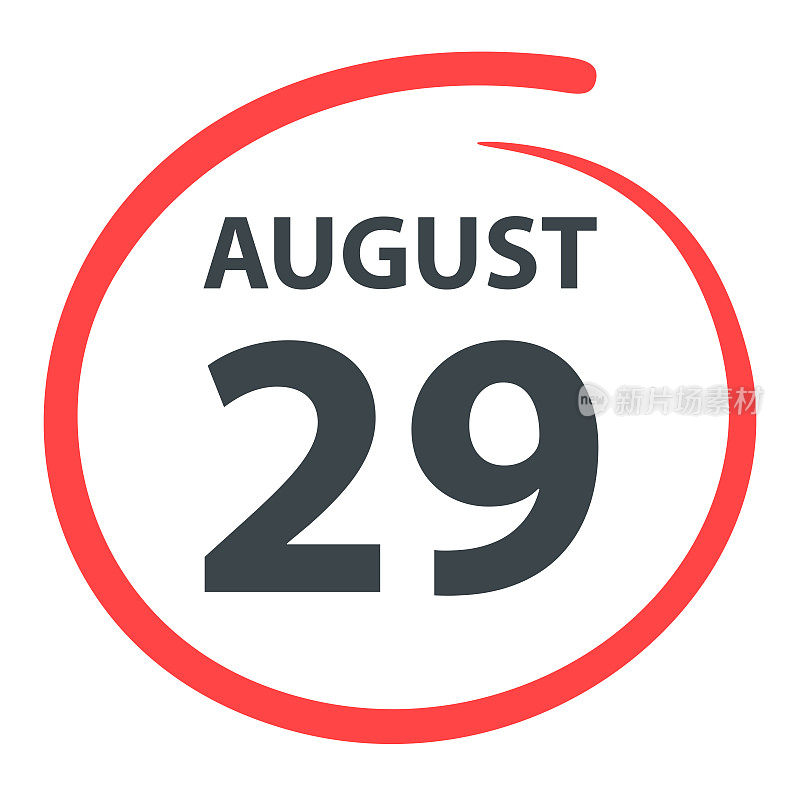 8月29日――日期用红字圈在白底上