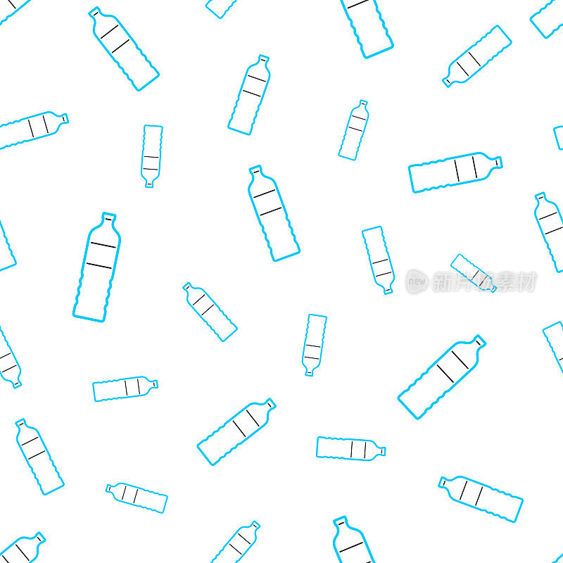 一瓶水。无缝模式。白色背景上的线条图标