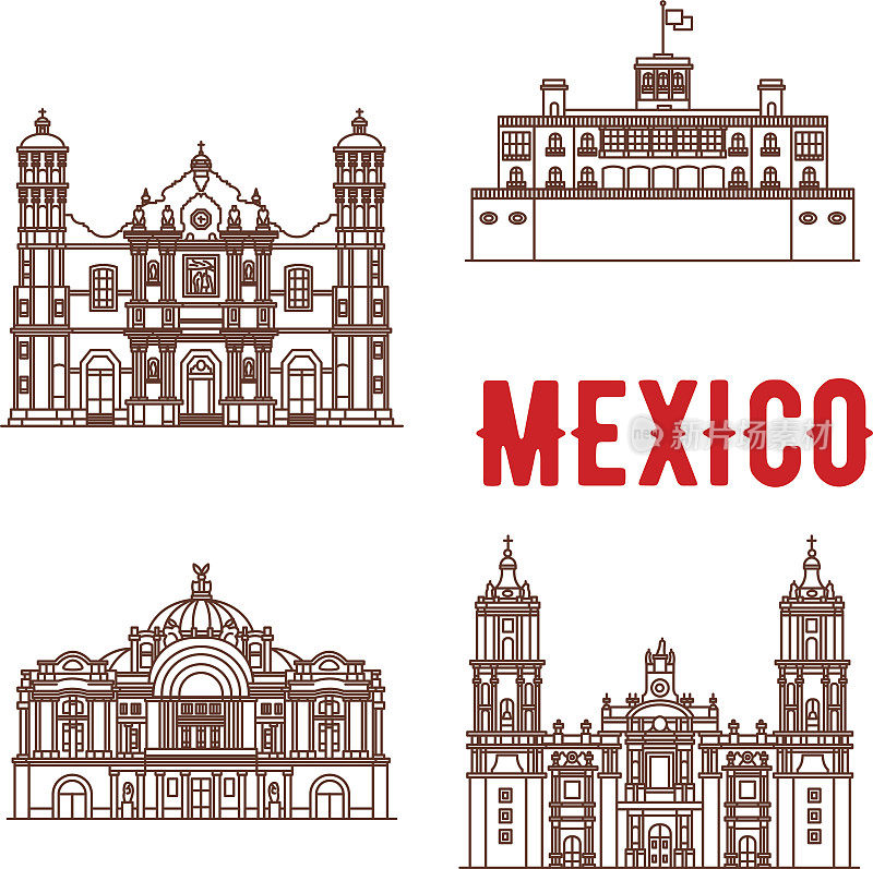 墨西哥建筑矢量图标