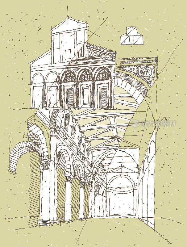 意大利圣米尼亚托历史建筑素描
