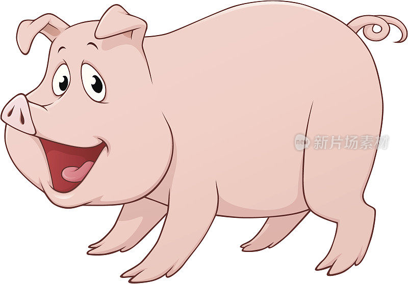 粉红色的，快乐的卡通猪