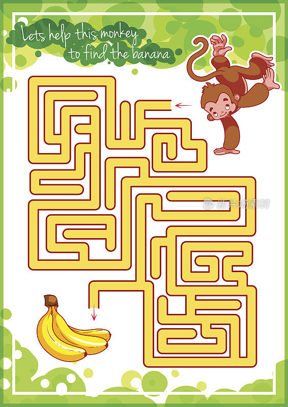 迷宫游戏的孩子与猴子和香蕉。