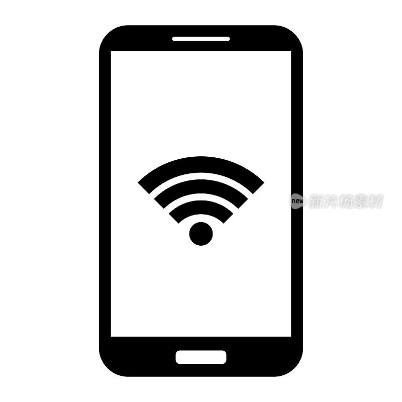 手机图标。Android智能手机的触摸ID，孤立。带有WI-FI标志的白色屏幕。向量