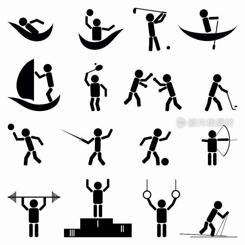 运动，健身，健康和健身房图标矢量插图