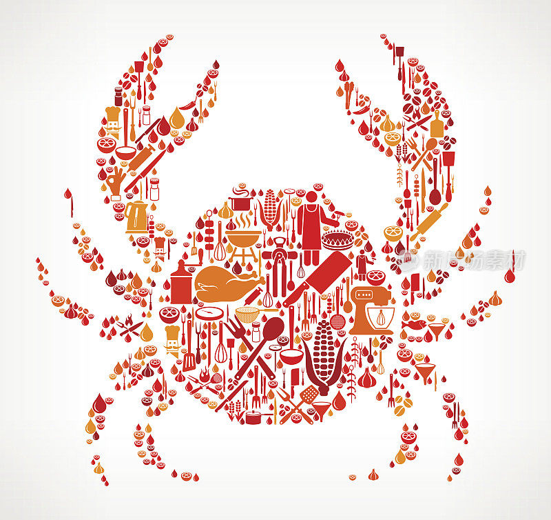 螃蟹烹饪和食物矢量图标模式