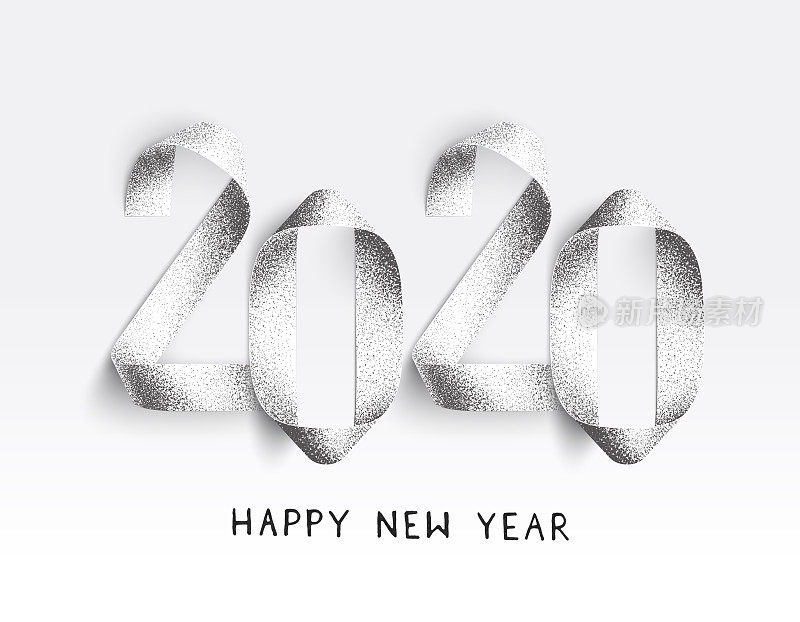 2020年新年贺卡-点画3D插图与扭曲的数字和现实的阴影