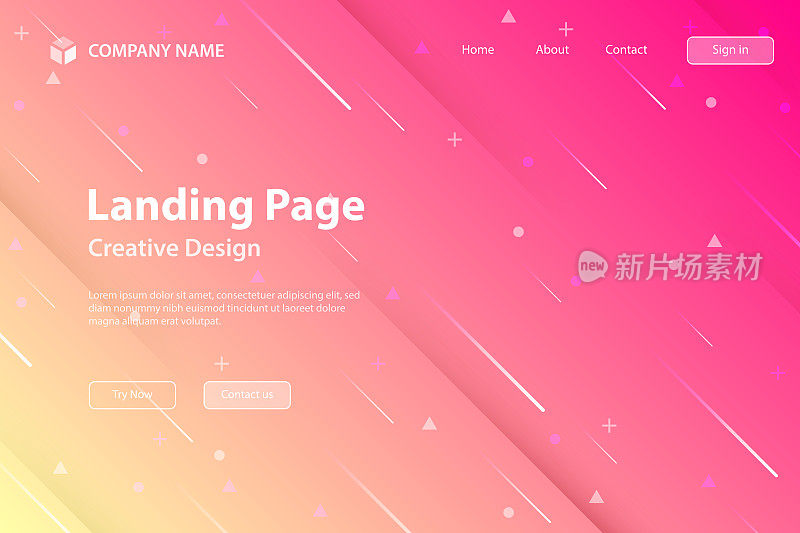 登陆页面模板-抽象设计与几何形状-时髦的粉色梯度