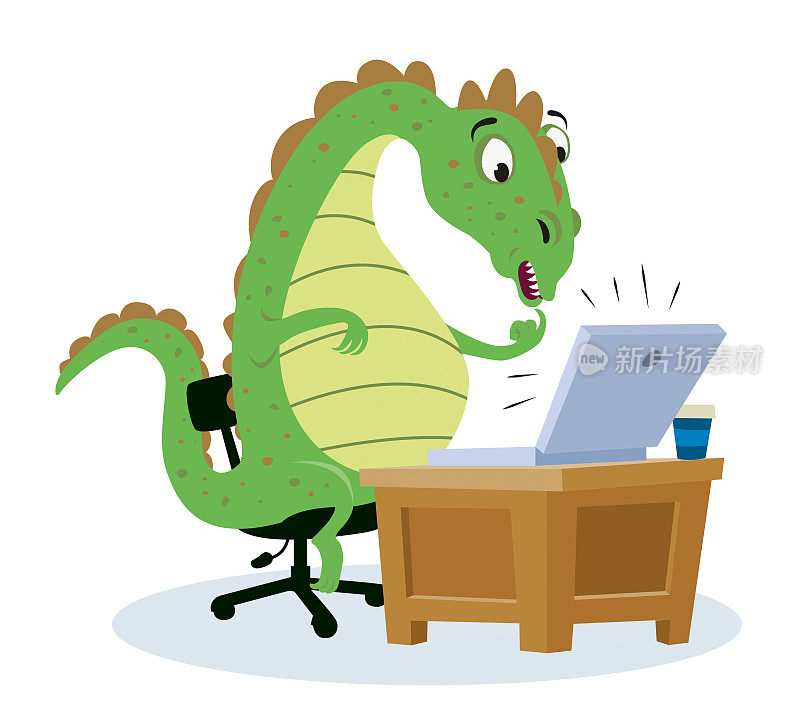 恐龙在电脑家庭办公室