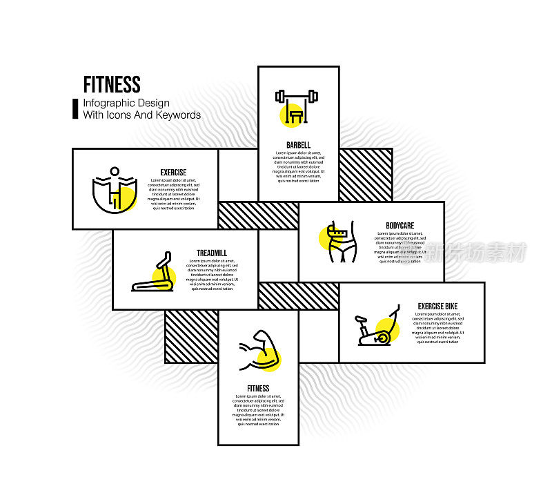 信息图表设计模板与健身关键字和图标