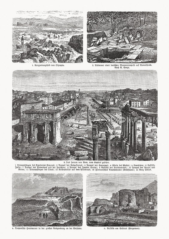考古遗址，木刻，1893年出版