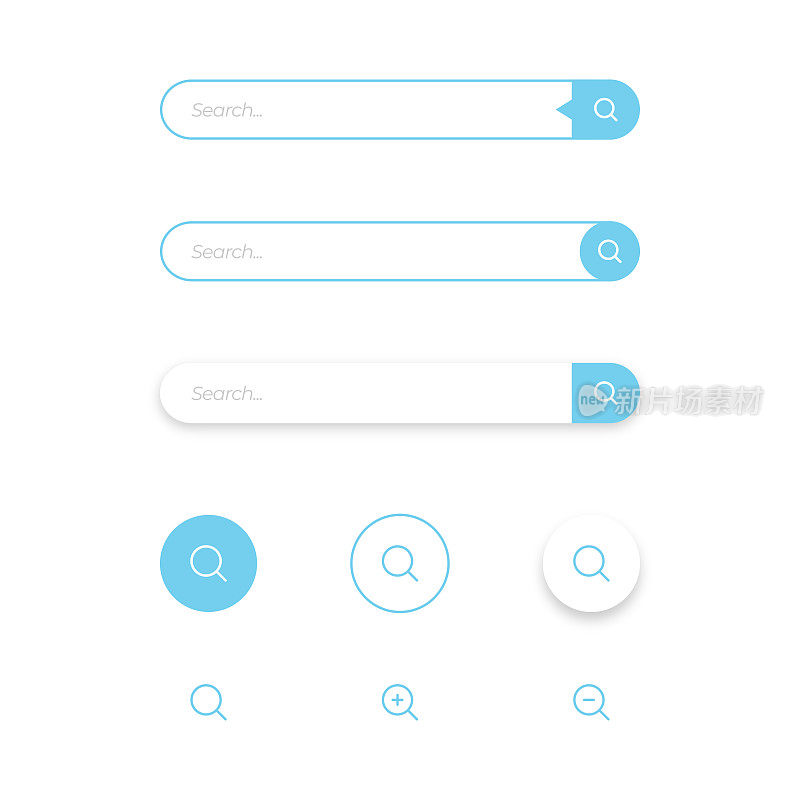 搜索栏和放大镜放大和缩小图标设计。