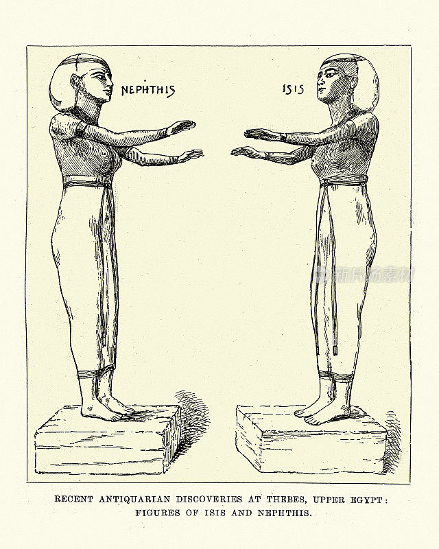 古埃及神话，女神伊希斯和内芙提斯的雕像