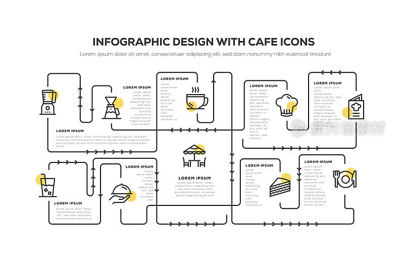 信息图形设计与咖啡馆图标