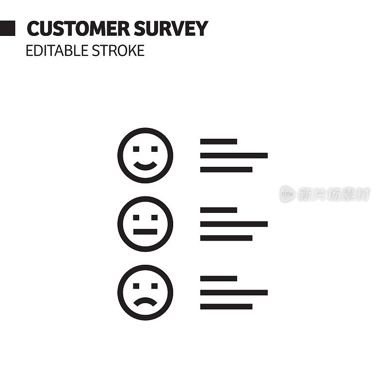客户调查线图标，轮廓向量符号插图。