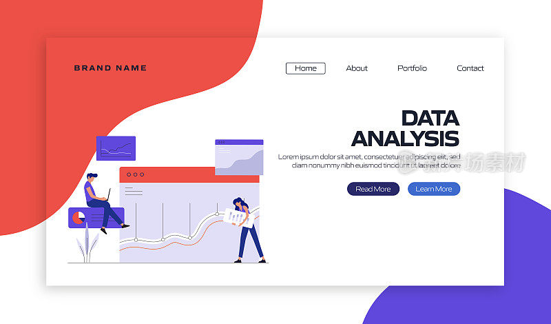 数据分析概念矢量插图登陆页面模板，网站横幅，广告和营销材料，在线广告，业务演示等。