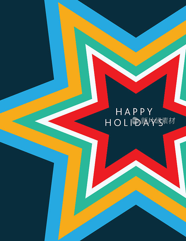 圣诞快乐彩色星形贺卡设计模板与几何形状