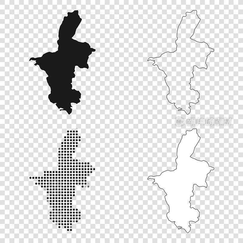 宁夏地图设计-黑色，轮廓，马赛克和白色