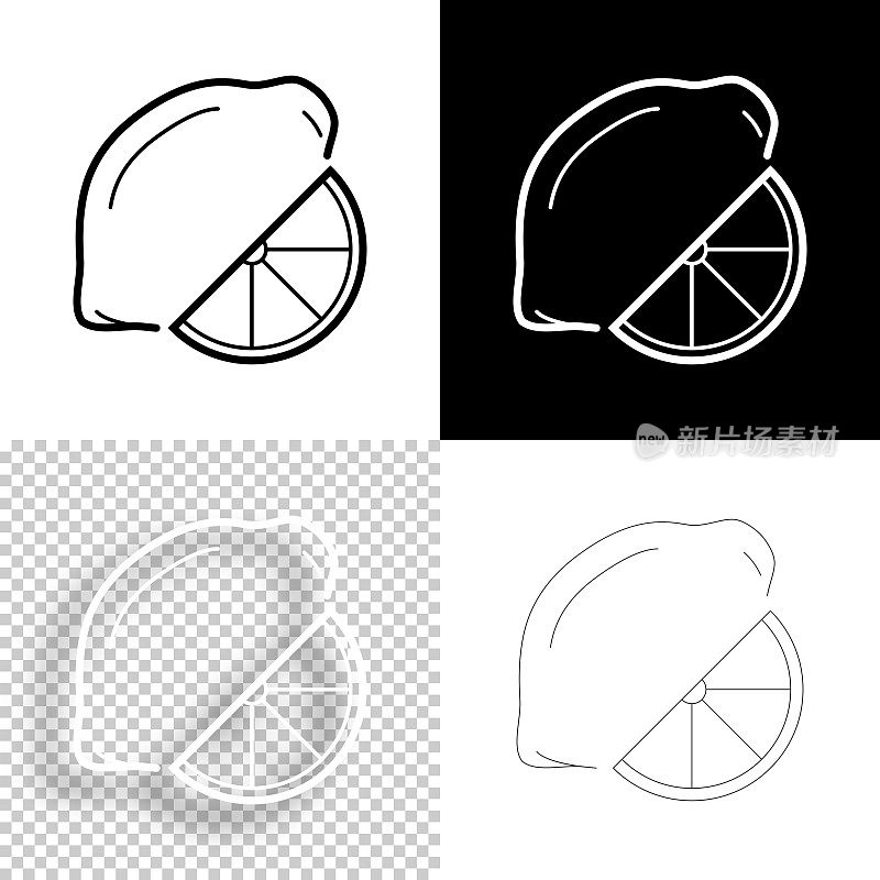 柠檬片。图标设计。空白，白色和黑色背景-线图标
