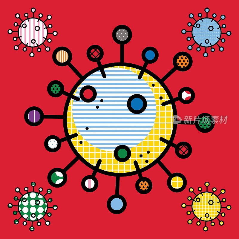 流行艺术风格的冠状病毒向量插图