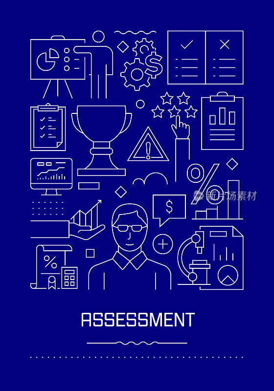评估相关的现代线设计小册子，海报，传单，演示模板矢量插图