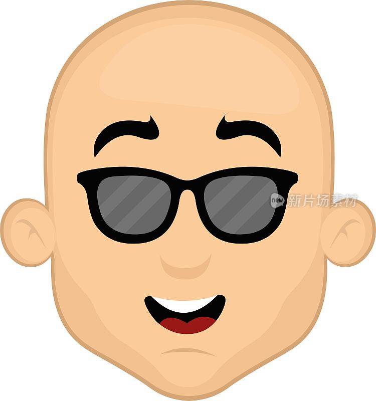 矢量插图的一个卡通秃头男人与一个快乐的表情和黑色太阳镜的脸