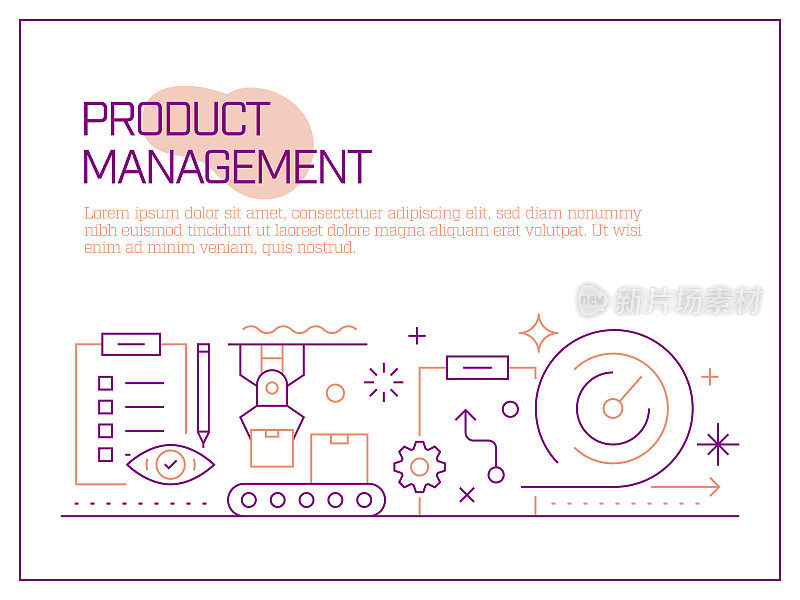 产品管理相关矢量横幅设计概念，现代线条风格与图标
