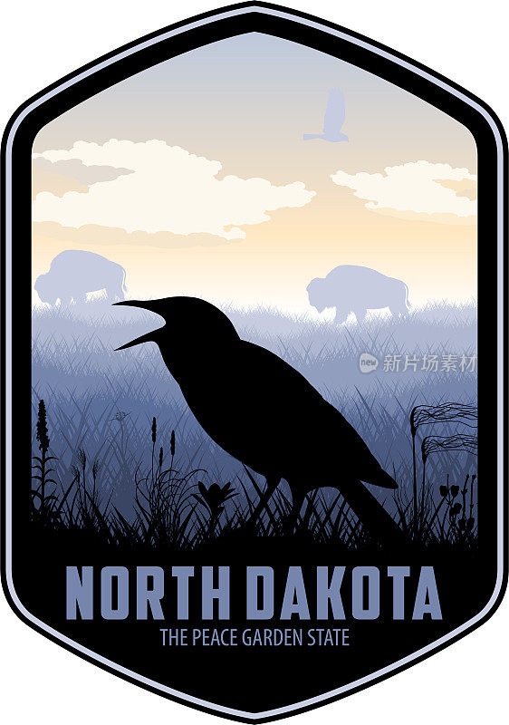 北达科他州西部草地鹨和草原草原野牛的矢量标签