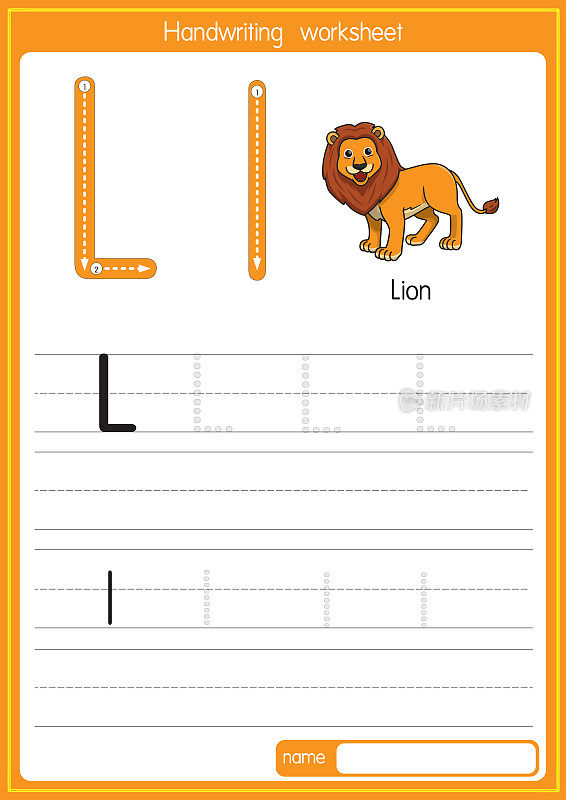 矢量插图的狮子与字母L大写字母或大写字母的儿童学习练习ABC