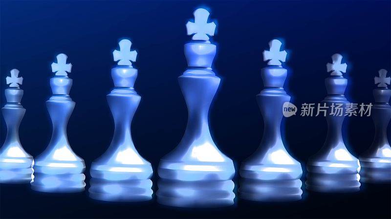 蓝白棋王。成为一个领导者。商业和体育概念。在蓝色背景上隔离。矢量图
