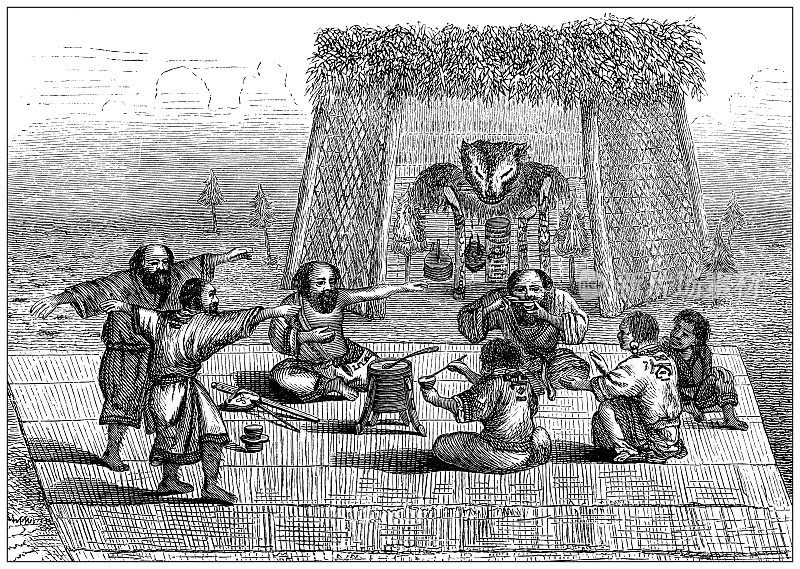 古董插图，民族志和土著文化:东亚，阿伊努人庆祝