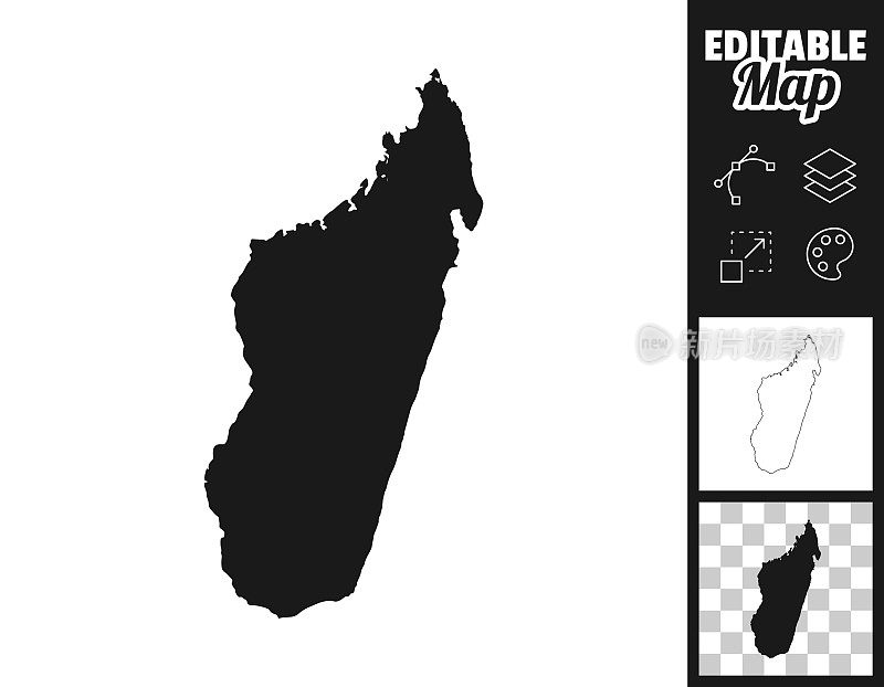 马达加斯加地图设计。轻松地编辑
