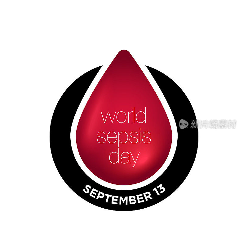 世界败血症的一天。9月13日医疗设计概念。横幅上有文字和血滴。矢量插图。股票插图