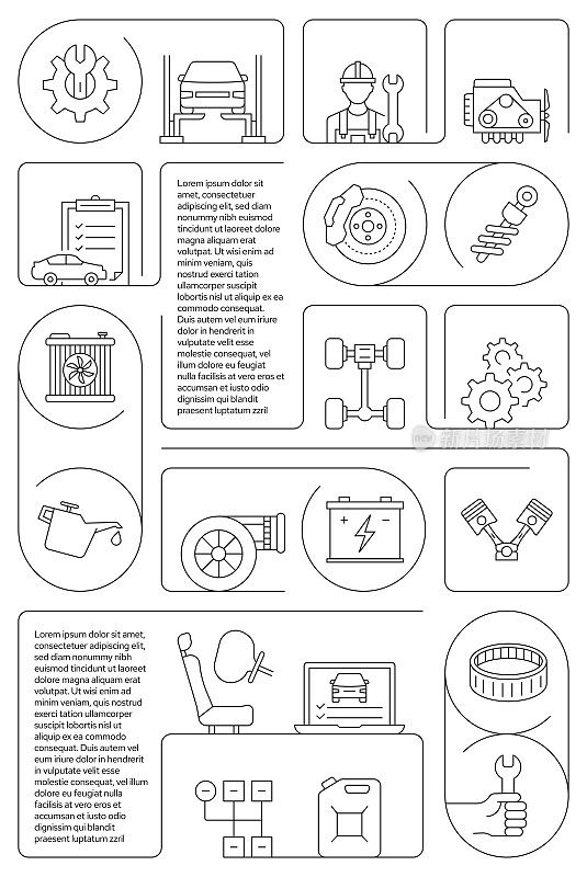 汽车服务相关矢量横幅设计概念，现代线风格与图标