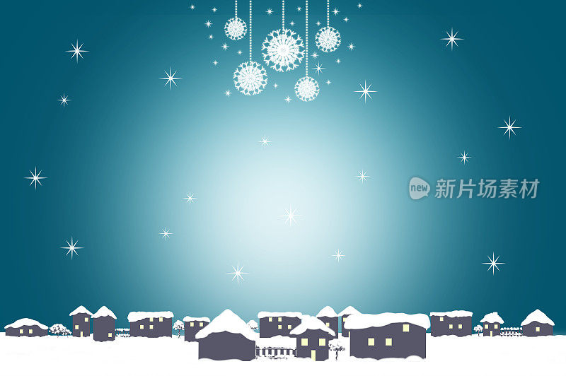 圣诞节和雪花，白色雪景和房子背景插画